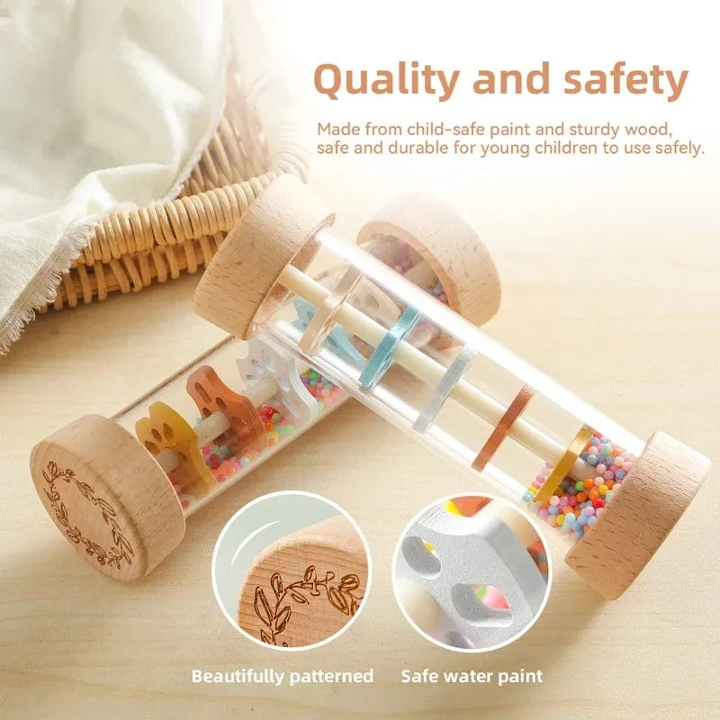 Montessori Baby-Regenstab, Regenbogen-Sanduhr, Regen, Musik, Rassel, Baby-Lernspielzeug, buntes Montessori-Sensorik-Spielzeug für Kinder