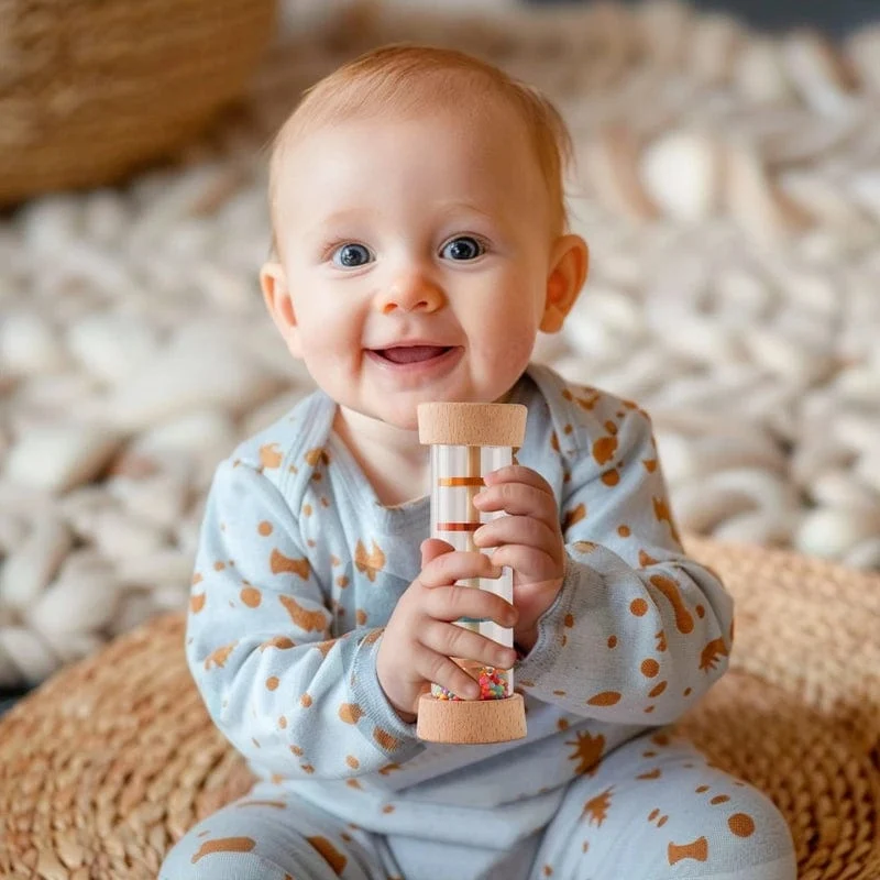 Montessori Baby-Regenstab, Regenbogen-Sanduhr, Regen, Musik, Rassel, Baby-Lernspielzeug, buntes Montessori-Sensorik-Spielzeug für Kinder