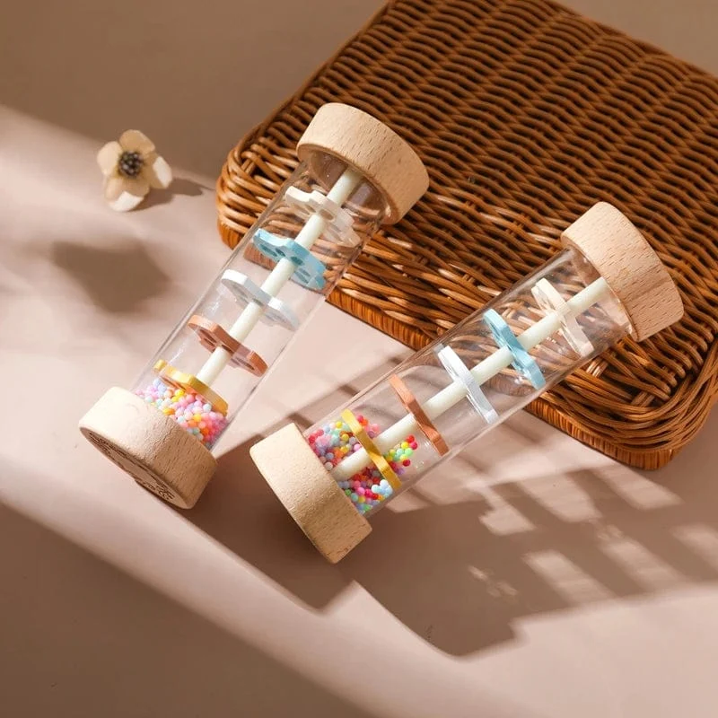 Montessori Baby-Regenstab, Regenbogen-Sanduhr, Regen, Musik, Rassel, Baby-Lernspielzeug, buntes Montessori-Sensorik-Spielzeug für Kinder