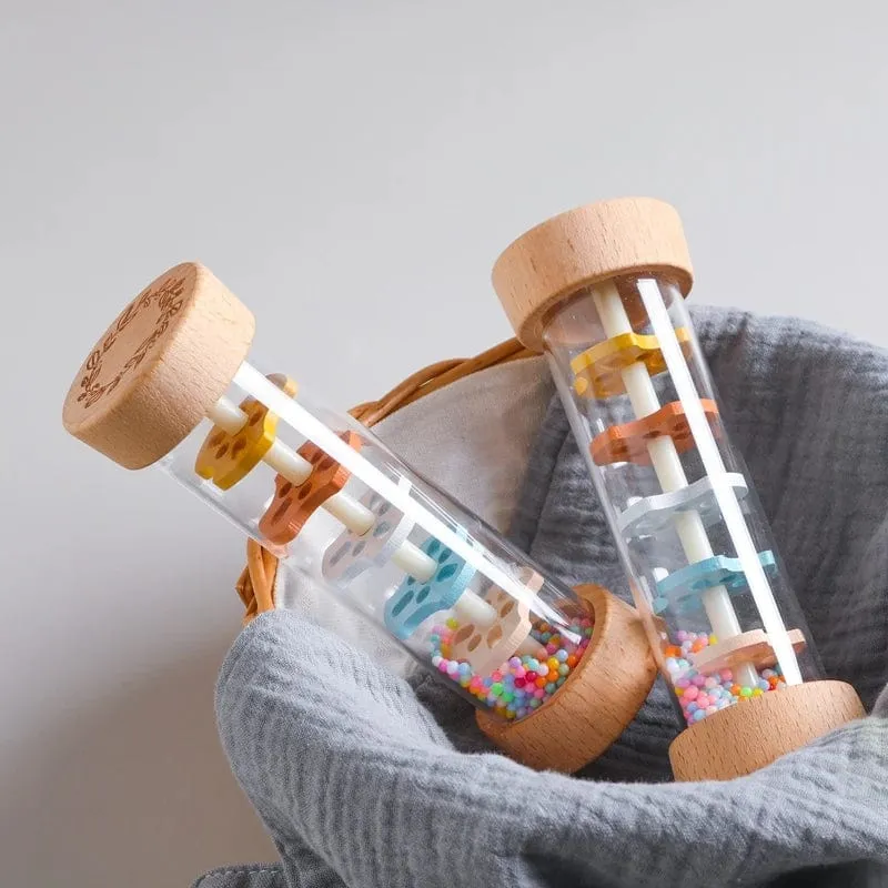 Montessori Baby-Regenstab, Regenbogen-Sanduhr, Regen, Musik, Rassel, Baby-Lernspielzeug, buntes Montessori-Sensorik-Spielzeug für Kinder
