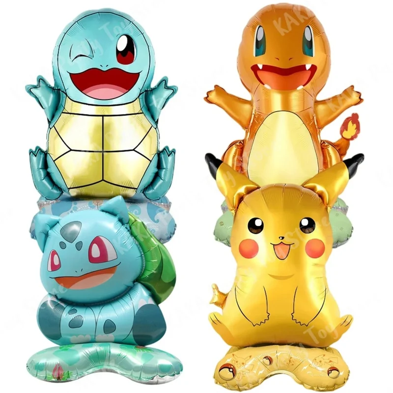 4 Stücke Stehend Pokemon Ballon Cartoon Pikachu Squirtle Bulbasaur Figur Folie Ballon Dekoration Lieferungen Kinder Geburtstag Party Geschenk