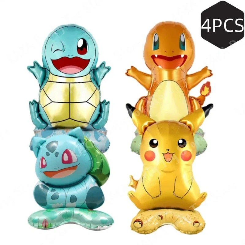 4 Stücke Stehend Pokemon Ballon Cartoon Pikachu Squirtle Bulbasaur Figur Folie Ballon Dekoration Lieferungen Kinder Geburtstag Party Geschenk