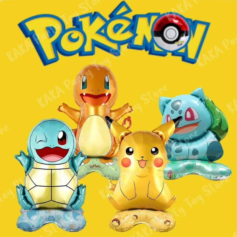 4 Stücke Stehend Pokemon Ballon Cartoon Pikachu Squirtle Bulbasaur Figur Folie Ballon Dekoration Lieferungen Kinder Geburtstag Party Geschenk