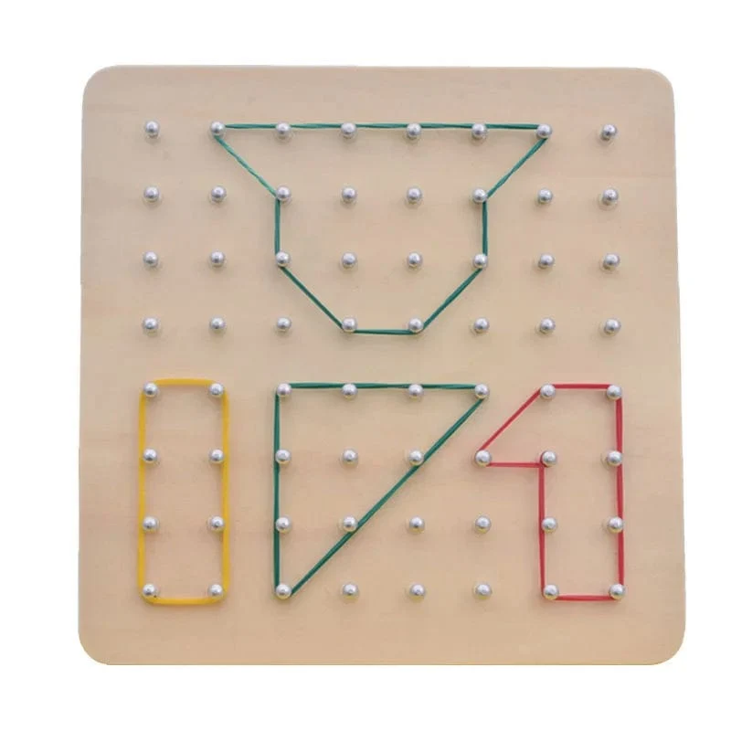 Holzgeometrie-Puzzle, Nagelbrett-Grafiken, geometrisches, kreatives Mathematik-Montessori-Spielzeug für die frühe Bildung von Kindern