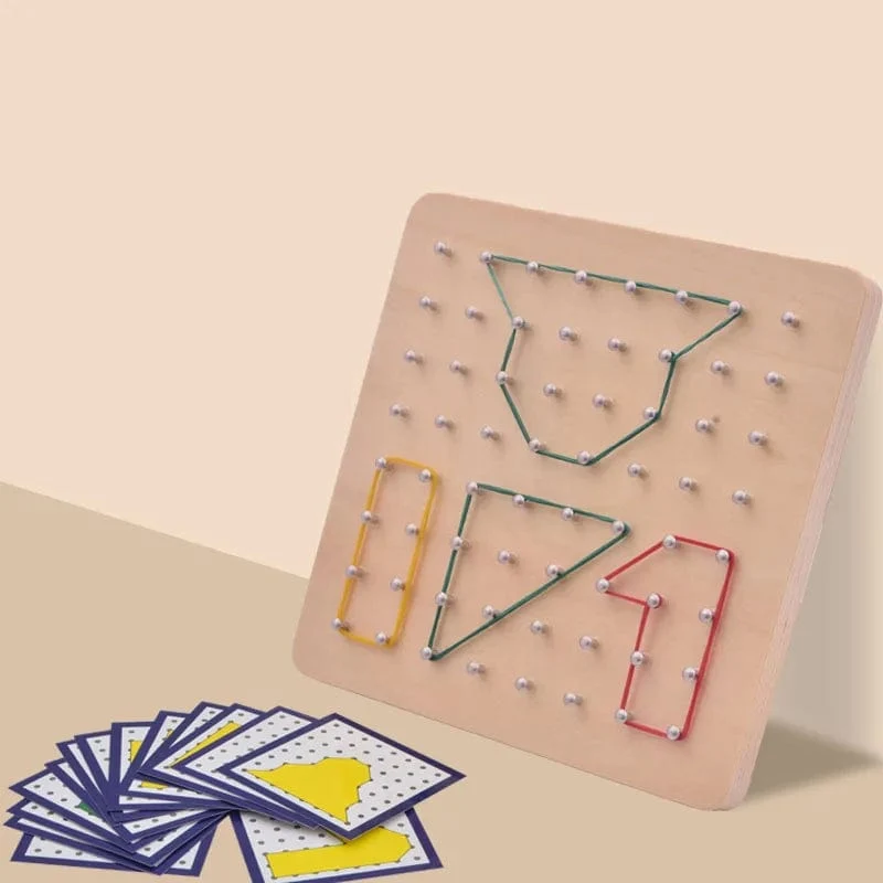 Holzgeometrie-Puzzle, Nagelbrett-Grafiken, geometrisches, kreatives Mathematik-Montessori-Spielzeug für die frühe Bildung von Kindern