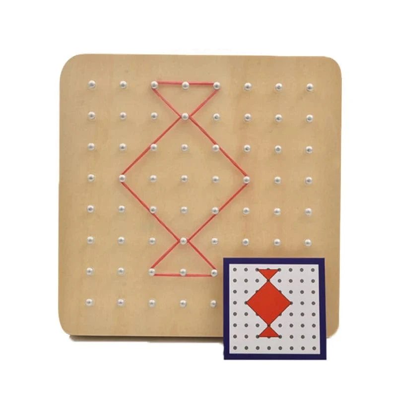 Holzgeometrie-Puzzle, Nagelbrett-Grafiken, geometrisches, kreatives Mathematik-Montessori-Spielzeug für die frühe Bildung von Kindern