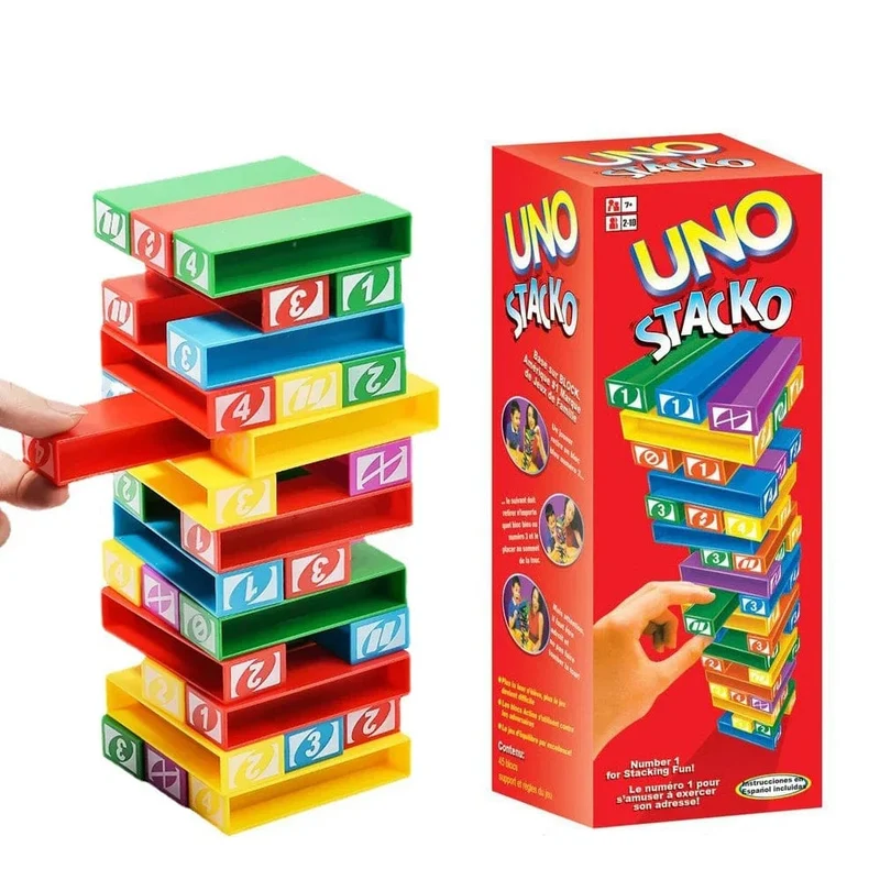 Stacko UNO-Karten-Brettspiele, Familienunterhaltung, Poker, Party, Früherziehung, Puzzle, Stackoed-Spielzeug, Spielkarten, Geburtstagsgeschenk