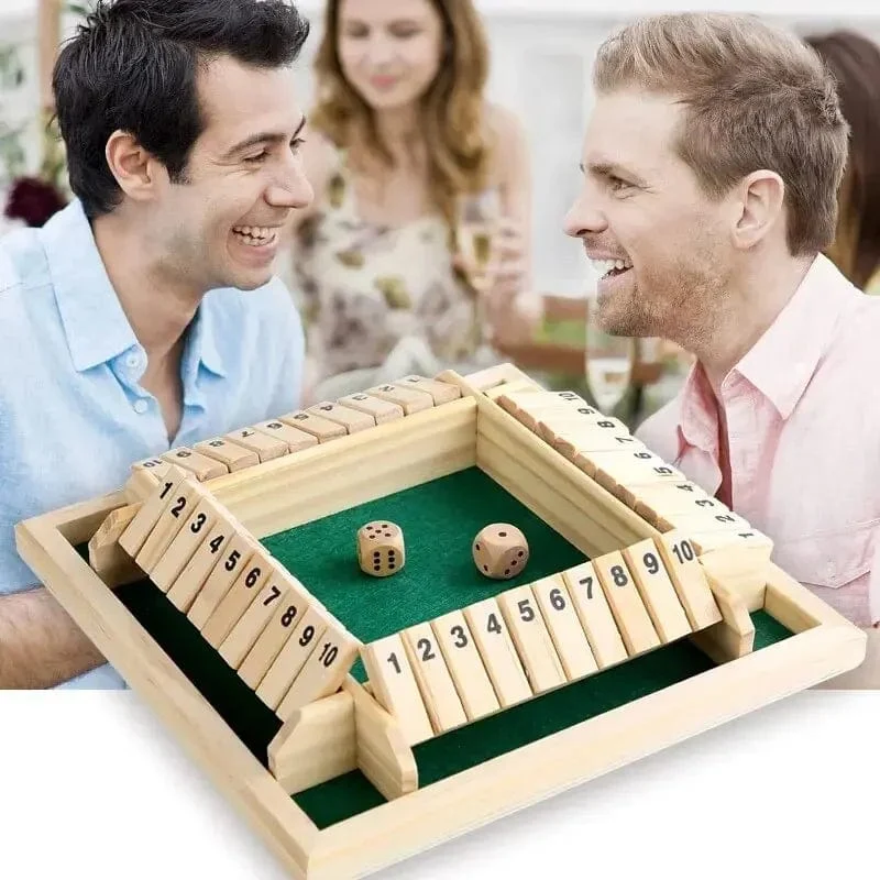 Deluxe vierseitiges 10 Numbers Shut The Box Brettspielset Würfel Party Club Trinkspiele für Erwachsene Familien