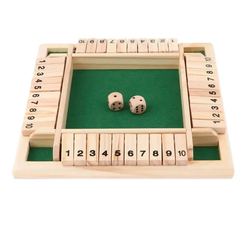 Deluxe vierseitiges 10 Numbers Shut The Box Brettspielset Würfel Party Club Trinkspiele für Erwachsene Familien