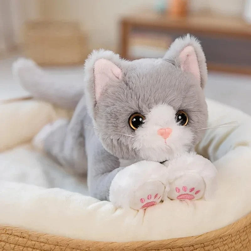 47CM Niedlich Simulierte Katze Puppe Plüsch Spielzeug Gefüllte Weiche Tier Plüsch weiß Grau Kätzchen Kissen Kinder Mädchen Geburtstag Geschenk Haustier Spielzeug Deco