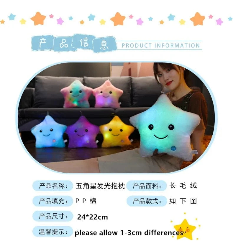24*22cm Kreative Spielzeug Leuchtende Sterne Kissen Gefüllte Plüsch Leuchtende Bunte Sterne Kissen Led Licht Spielzeug Geschenk Für Kinder Kinder