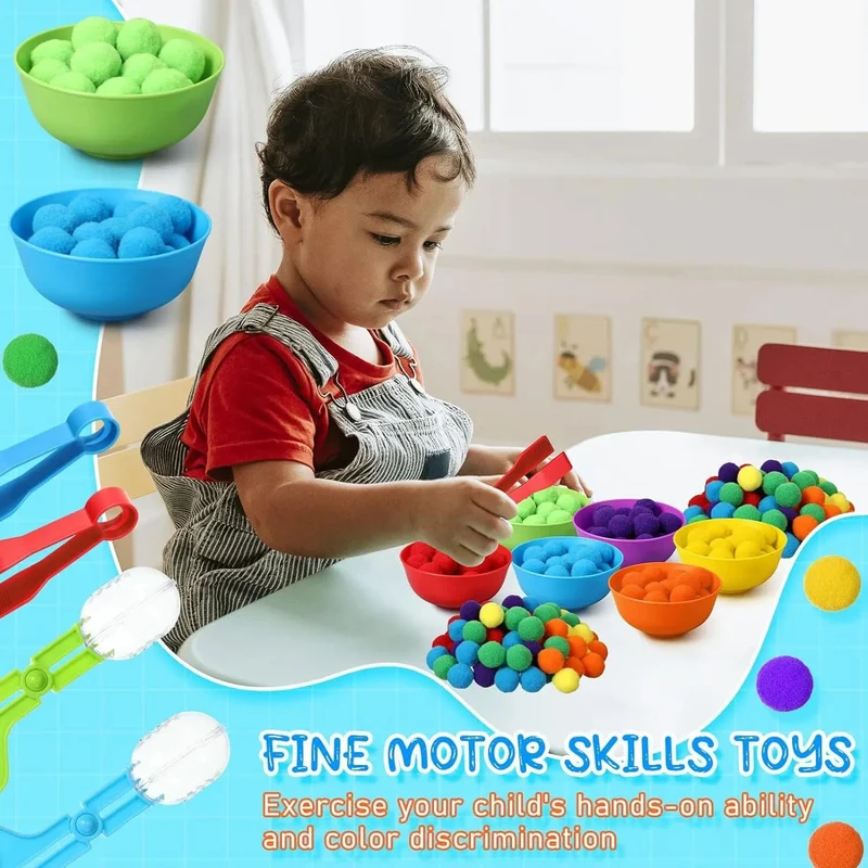 Regenbogen-Zähl-Pompons-Spielzeug für 3-jährige Kinder, Sortierbecher, Montessori-Sensorik-Spielzeug, Vorschul-Lernaktivitäten, Mathe-Spielzeug