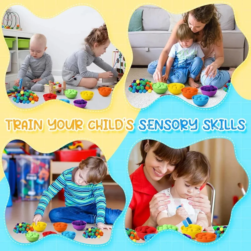 Regenbogen-Zähl-Pompons-Spielzeug für 3-jährige Kinder, Sortierbecher, Montessori-Sensorik-Spielzeug, Vorschul-Lernaktivitäten, Mathe-Spielzeug