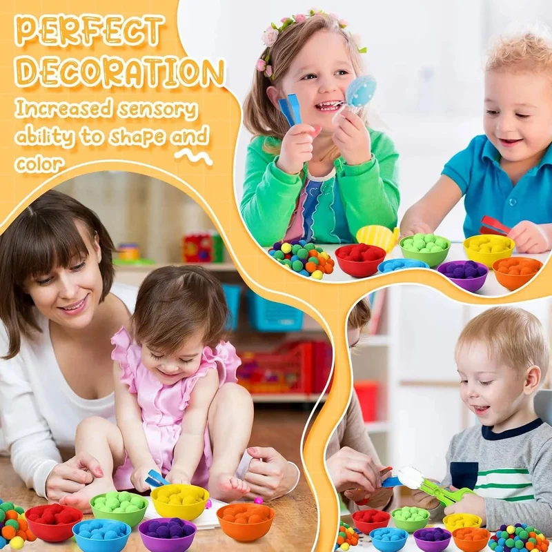 Regenbogen-Zähl-Pompons-Spielzeug für 3-jährige Kinder, Sortierbecher, Montessori-Sensorik-Spielzeug, Vorschul-Lernaktivitäten, Mathe-Spielzeug