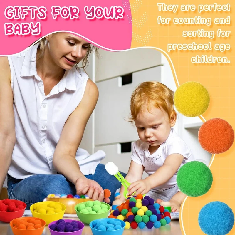Regenbogen-Zähl-Pompons-Spielzeug für 3-jährige Kinder, Sortierbecher, Montessori-Sensorik-Spielzeug, Vorschul-Lernaktivitäten, Mathe-Spielzeug