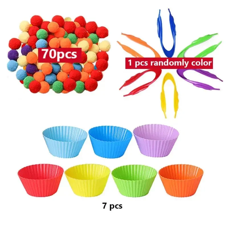 Regenbogen-Zähl-Pompons-Spielzeug für 3-jährige Kinder, Sortierbecher, Montessori-Sensorik-Spielzeug, Vorschul-Lernaktivitäten, Mathe-Spielzeug