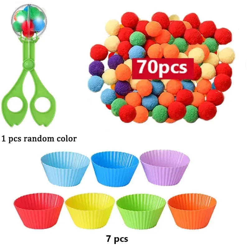 Regenbogen-Zähl-Pompons-Spielzeug für 3-jährige Kinder, Sortierbecher, Montessori-Sensorik-Spielzeug, Vorschul-Lernaktivitäten, Mathe-Spielzeug