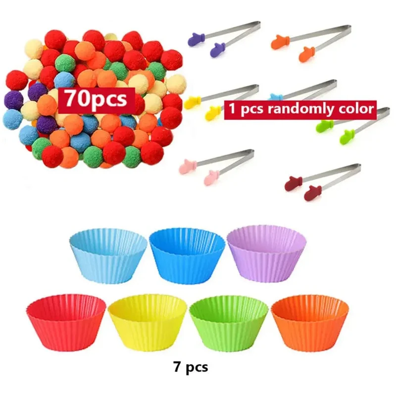 Regenbogen-Zähl-Pompons-Spielzeug für 3-jährige Kinder, Sortierbecher, Montessori-Sensorik-Spielzeug, Vorschul-Lernaktivitäten, Mathe-Spielzeug