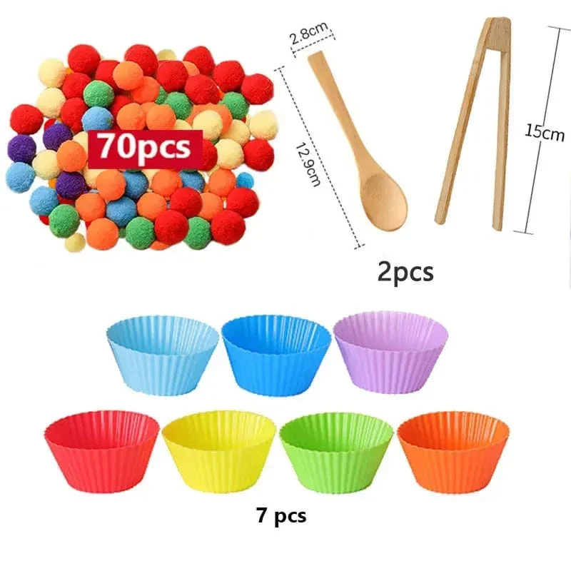 Regenbogen-Zähl-Pompons-Spielzeug für 3-jährige Kinder, Sortierbecher, Montessori-Sensorik-Spielzeug, Vorschul-Lernaktivitäten, Mathe-Spielzeug