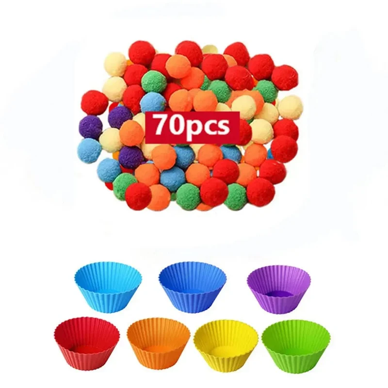 Regenbogen-Zähl-Pompons-Spielzeug für 3-jährige Kinder, Sortierbecher, Montessori-Sensorik-Spielzeug, Vorschul-Lernaktivitäten, Mathe-Spielzeug