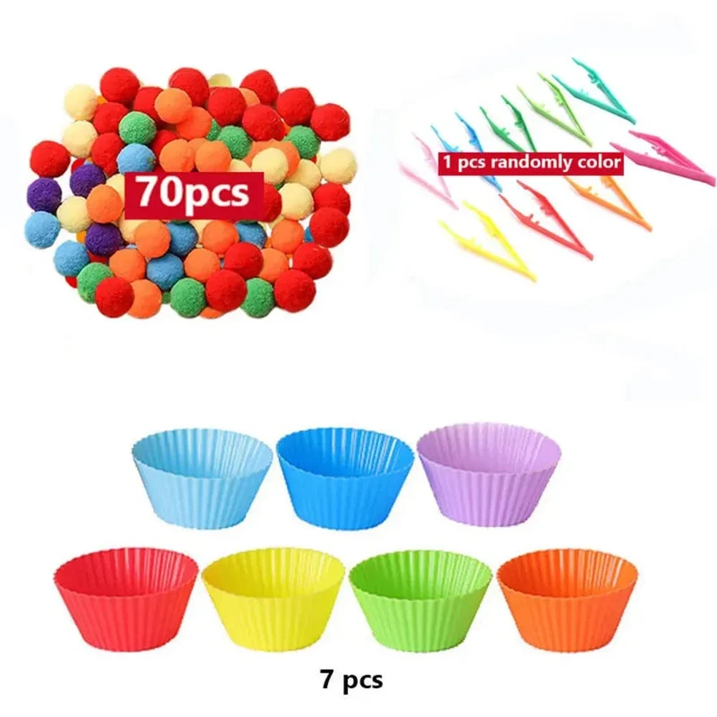 Regenbogen-Zähl-Pompons-Spielzeug für 3-jährige Kinder, Sortierbecher, Montessori-Sensorik-Spielzeug, Vorschul-Lernaktivitäten, Mathe-Spielzeug