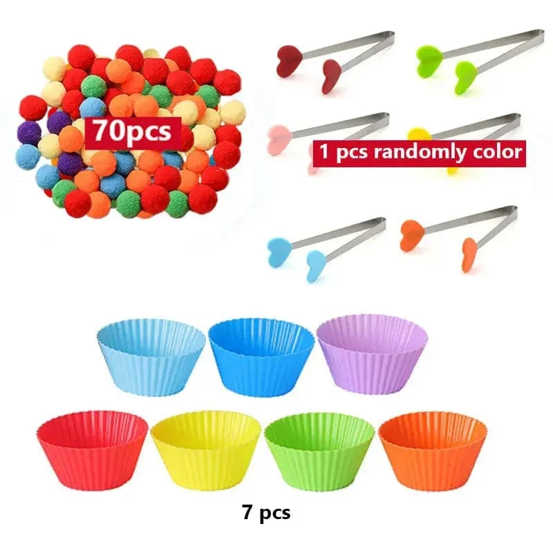 Regenbogen-Zähl-Pompons-Spielzeug für 3-jährige Kinder, Sortierbecher, Montessori-Sensorik-Spielzeug, Vorschul-Lernaktivitäten, Mathe-Spielzeug