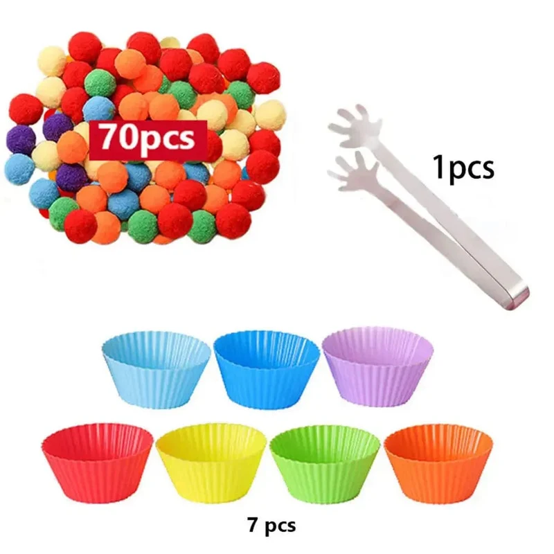Regenbogen-Zähl-Pompons-Spielzeug für 3-jährige Kinder, Sortierbecher, Montessori-Sensorik-Spielzeug, Vorschul-Lernaktivitäten, Mathe-Spielzeug