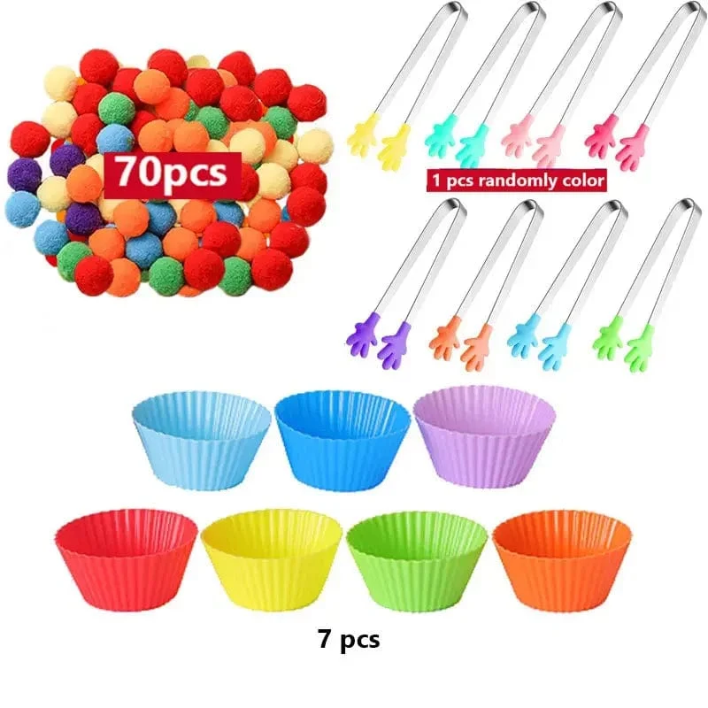 Regenbogen-Zähl-Pompons-Spielzeug für 3-jährige Kinder, Sortierbecher, Montessori-Sensorik-Spielzeug, Vorschul-Lernaktivitäten, Mathe-Spielzeug