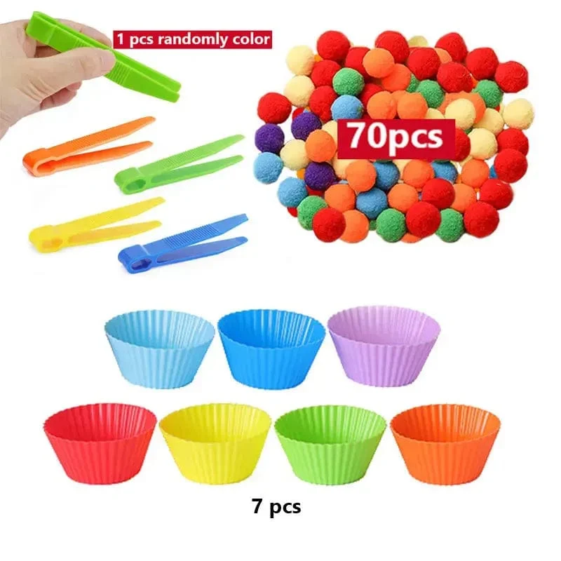 Regenbogen-Zähl-Pompons-Spielzeug für 3-jährige Kinder, Sortierbecher, Montessori-Sensorik-Spielzeug, Vorschul-Lernaktivitäten, Mathe-Spielzeug