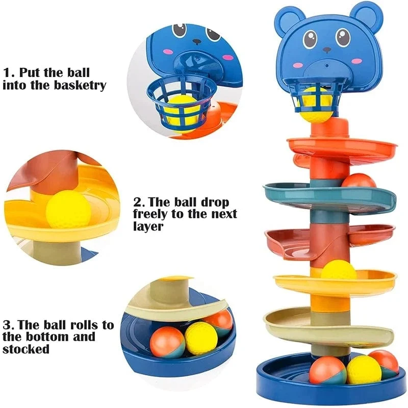 Montessori Babyspielzeug Rolling Ball Tower Montessori Lernspiele für Babys Stapelbahn Babyentwicklungsspielzeug 1 2 3 Jahre