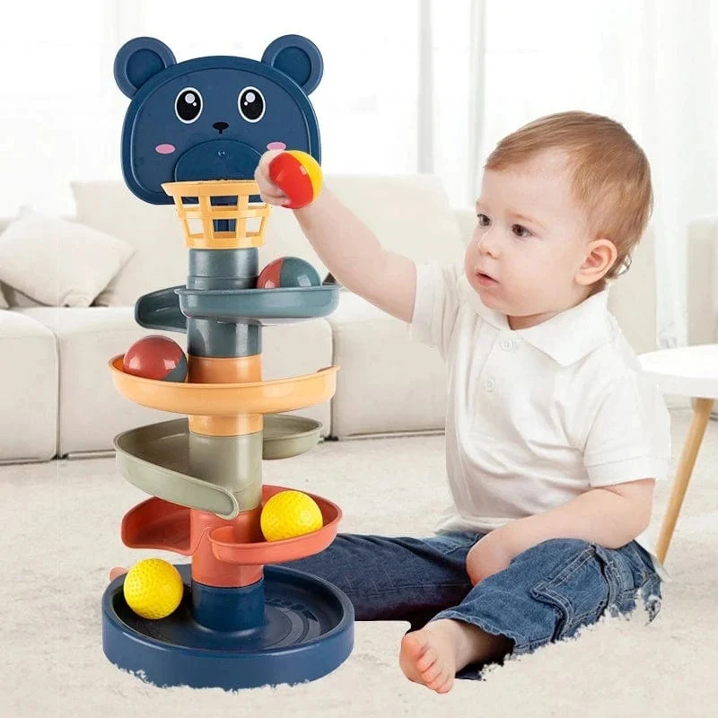 Montessori Babyspielzeug Rolling Ball Tower Montessori Lernspiele für Babys Stapelbahn Babyentwicklungsspielzeug 1 2 3 Jahre