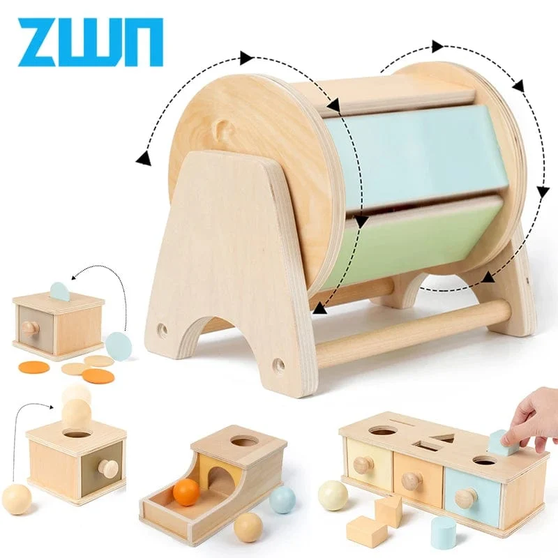 Montessori Holzspielzeug für Kleinkinder, Zielbox, Rolltrommel, Farbe, Form, Erkenntnis, Spiel, pädagogisches sensorisches Baby, Lehrmittel, Geschenke