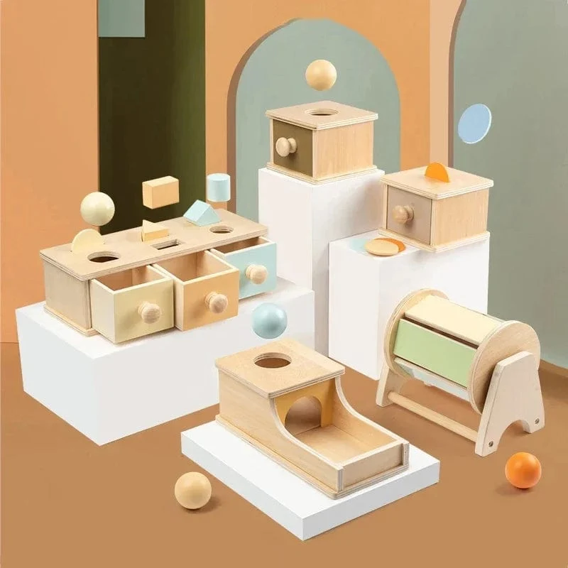Montessori Holzspielzeug für Kleinkinder, Zielbox, Rolltrommel, Farbe, Form, Erkenntnis, Spiel, pädagogisches sensorisches Baby, Lehrmittel, Geschenke