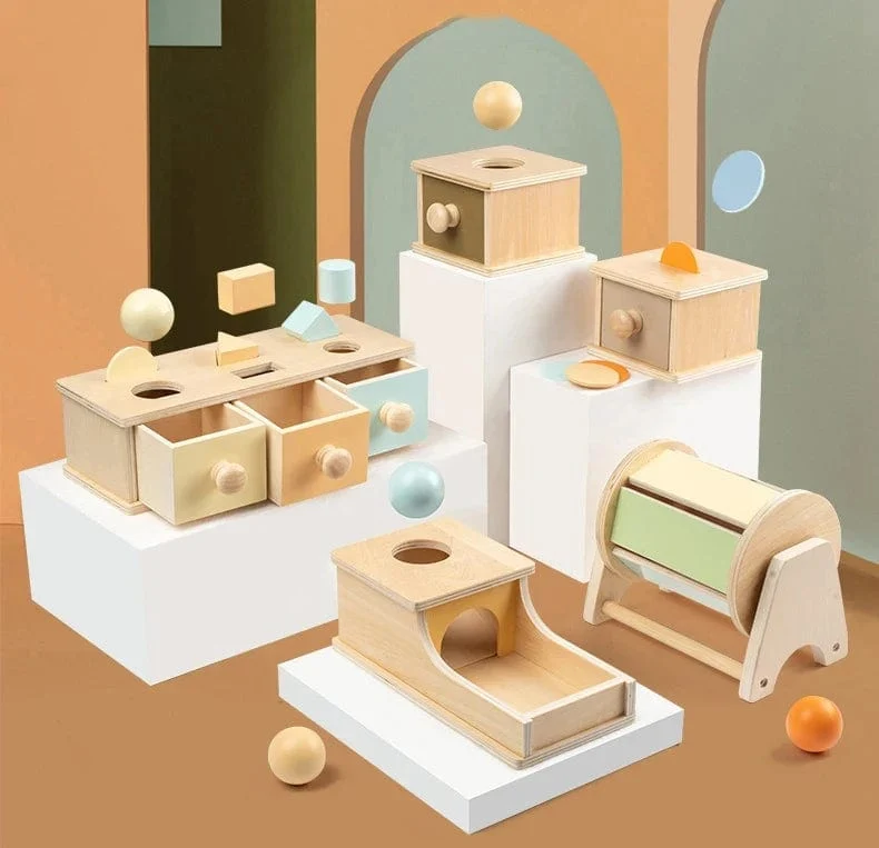 Montessori Holzspielzeug für Kleinkinder, Zielbox, Rolltrommel, Farbe, Form, Erkenntnis, Spiel, pädagogisches sensorisches Baby, Lehrmittel, Geschenke