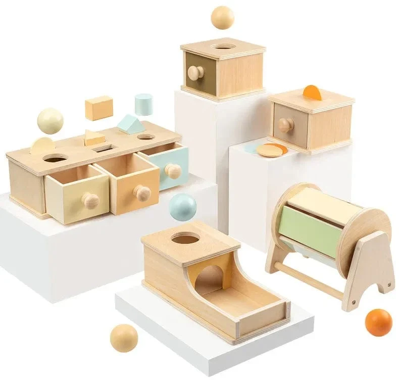 Montessori Holzspielzeug für Kleinkinder, Zielbox, Rolltrommel, Farbe, Form, Erkenntnis, Spiel, pädagogisches sensorisches Baby, Lehrmittel, Geschenke
