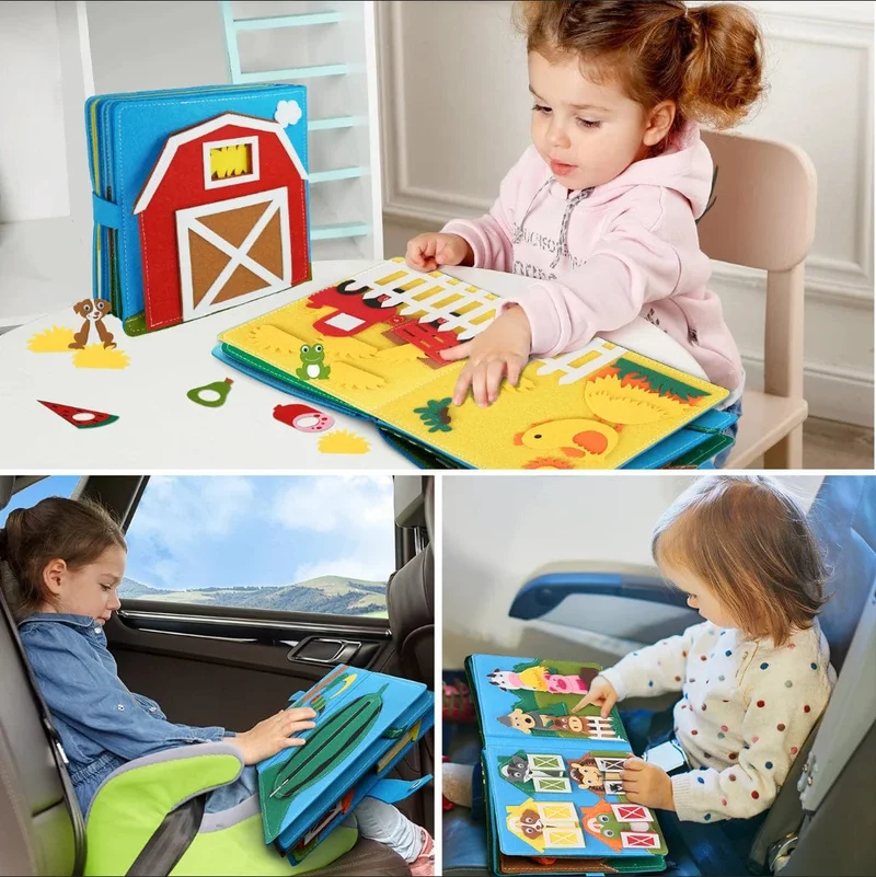 Montessori-Spielzeug für Kleinkinder, Beschäftigungsbrett, Bauernhoftierszene, Geschichtenerzähl-Aktivitätsspielzeug, ruhiges Buch, Filzaktivität, pädagogisches sensorisches Spielzeug