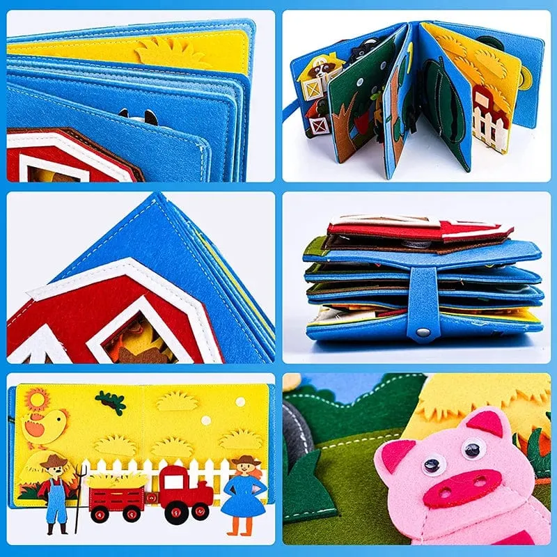 Montessori-Spielzeug für Kleinkinder, Beschäftigungsbrett, Bauernhoftierszene, Geschichtenerzähl-Aktivitätsspielzeug, ruhiges Buch, Filzaktivität, pädagogisches sensorisches Spielzeug