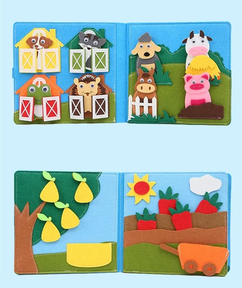 Montessori-Spielzeug für Kleinkinder, Beschäftigungsbrett, Bauernhoftierszene, Geschichtenerzähl-Aktivitätsspielzeug, ruhiges Buch, Filzaktivität, pädagogisches sensorisches Spielzeug