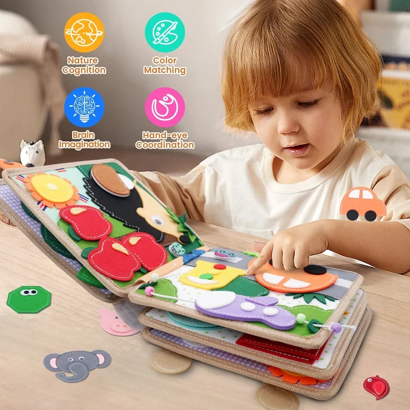 Montessori-Spielzeug für Kleinkinder, Beschäftigungsbrett, Bauernhoftierszene, Geschichtenerzähl-Aktivitätsspielzeug, ruhiges Buch, Filzaktivität, pädagogisches sensorisches Spielzeug
