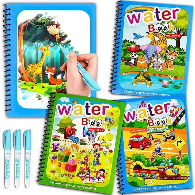 Magisches Buch, Wasserzeichnen, Montessori-Spielzeug, wiederverwendbares Malbuch, magisches Wasserzeichenbuch, sensorische Früherziehung für Kinder