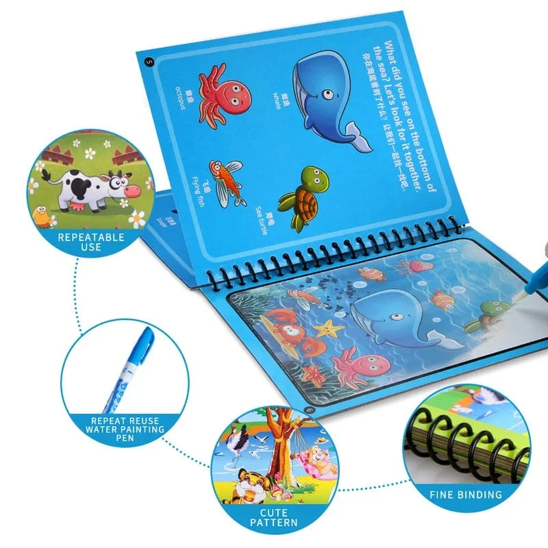 Magisches Buch, Wasserzeichnen, Montessori-Spielzeug, wiederverwendbares Malbuch, magisches Wasserzeichenbuch, sensorische Früherziehung für Kinder