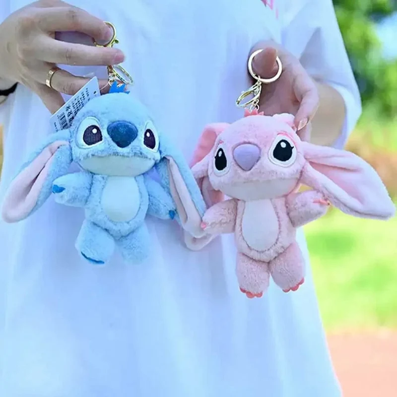 Disney Kawaii Stitch Plüsch-Schlüsselanhänger Spielzeug Schöne Lilo & Stitch Puppe Engel Plushies Niedliche Ausgestopfte Tasche Anhänger Mädchen Geburtstagsgeschenk