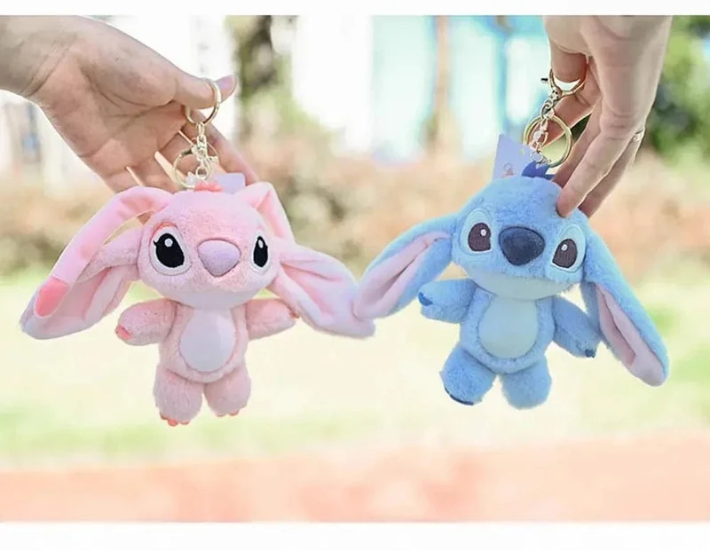 Disney Kawaii Stitch Plüsch-Schlüsselanhänger Spielzeug Schöne Lilo & Stitch Puppe Engel Plushies Niedliche Ausgestopfte Tasche Anhänger Mädchen Geburtstagsgeschenk