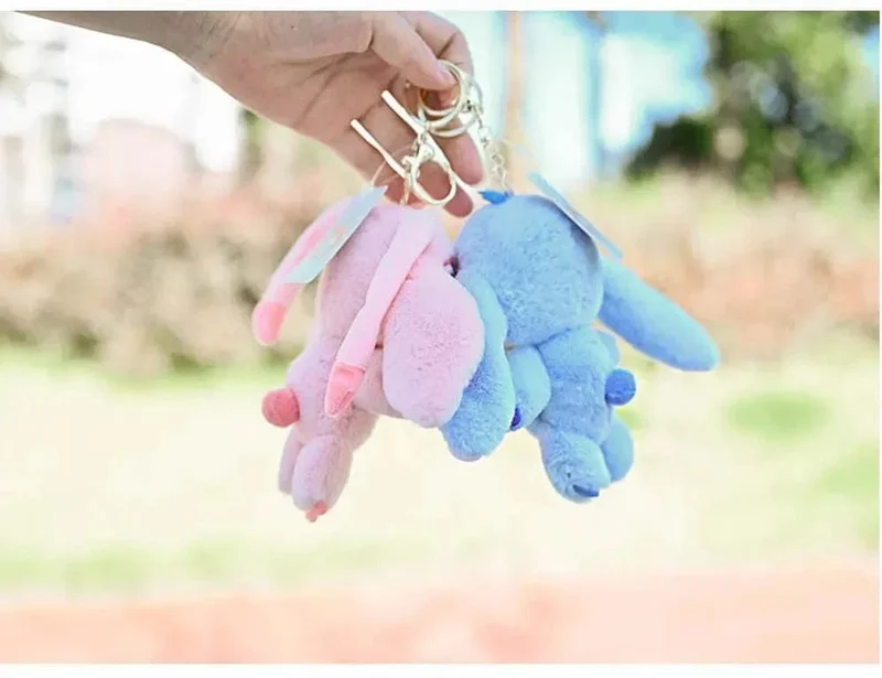 Disney Kawaii Stitch Plüsch-Schlüsselanhänger Spielzeug Schöne Lilo & Stitch Puppe Engel Plushies Niedliche Ausgestopfte Tasche Anhänger Mädchen Geburtstagsgeschenk
