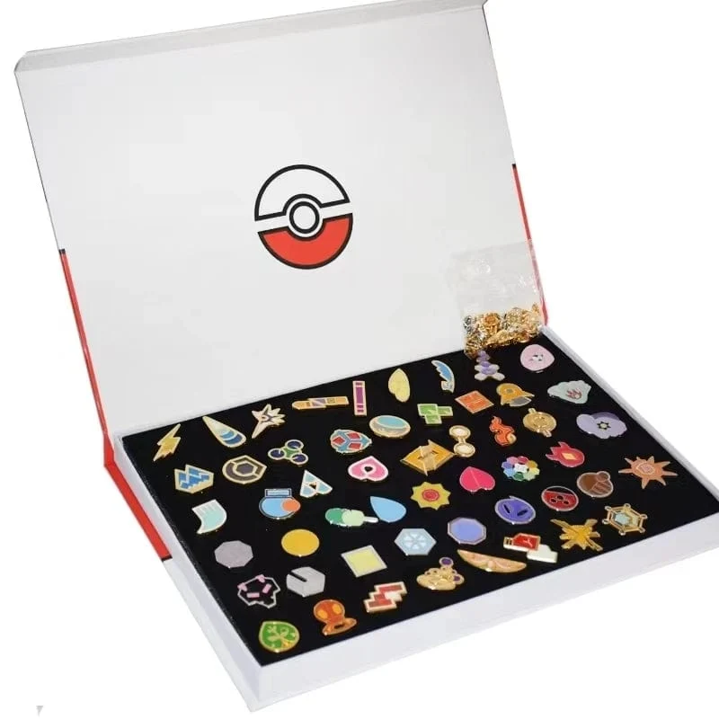 Pokemon Gym Abzeichen Kanto Johto Hoenn Sinnoh Unova Kalos Liga Region Pins Broschen Orange Islands Box Sammlung Tasche Monster