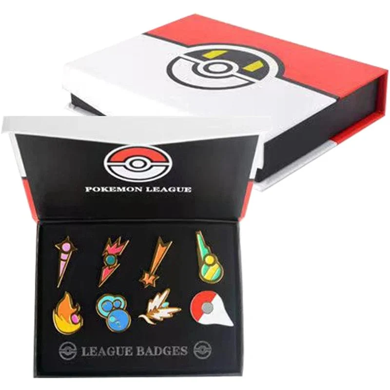 Pokemon Gym Abzeichen Kanto Johto Hoenn Sinnoh Unova Kalos Liga Region Pins Broschen Orange Islands Box Sammlung Tasche Monster