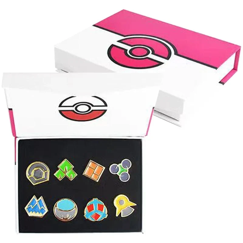Pokemon Gym Abzeichen Kanto Johto Hoenn Sinnoh Unova Kalos Liga Region Pins Broschen Orange Islands Box Sammlung Tasche Monster