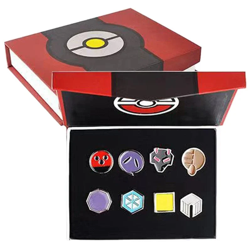 Pokemon Gym Abzeichen Kanto Johto Hoenn Sinnoh Unova Kalos Liga Region Pins Broschen Orange Islands Box Sammlung Tasche Monster