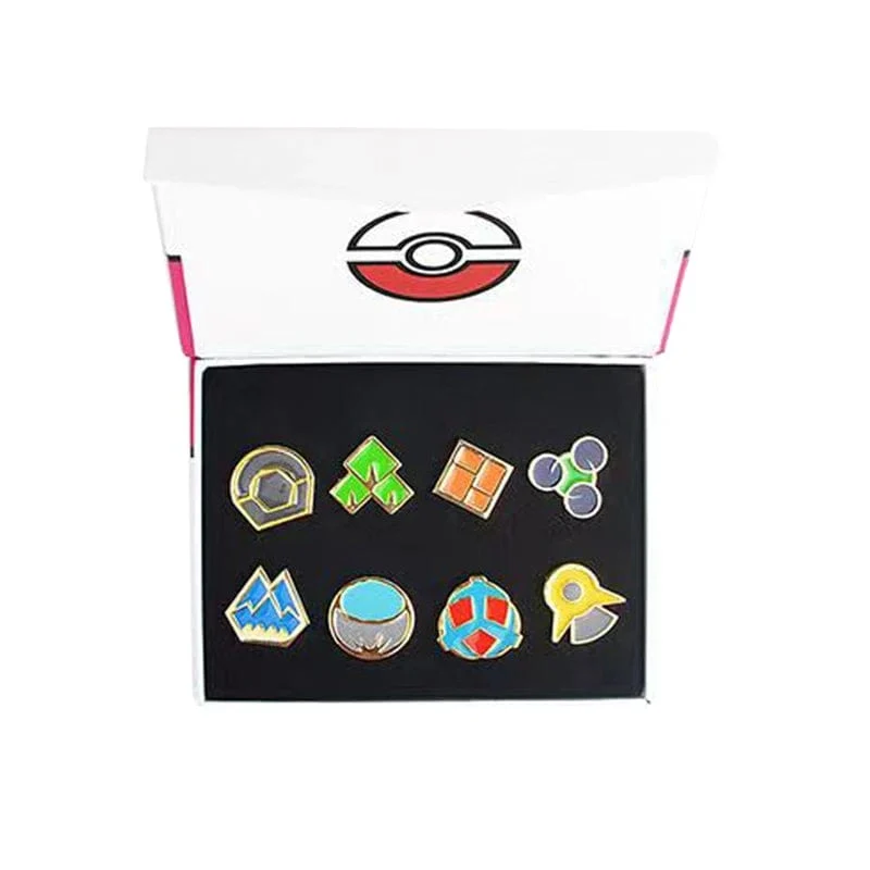 Pokemon Gym Abzeichen Kanto Johto Hoenn Sinnoh Unova Kalos Liga Region Pins Broschen Orange Islands Box Sammlung Tasche Monster
