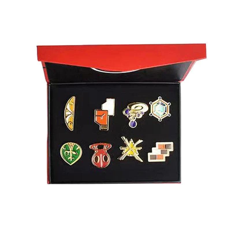 Pokemon Gym Abzeichen Kanto Johto Hoenn Sinnoh Unova Kalos Liga Region Pins Broschen Orange Islands Box Sammlung Tasche Monster